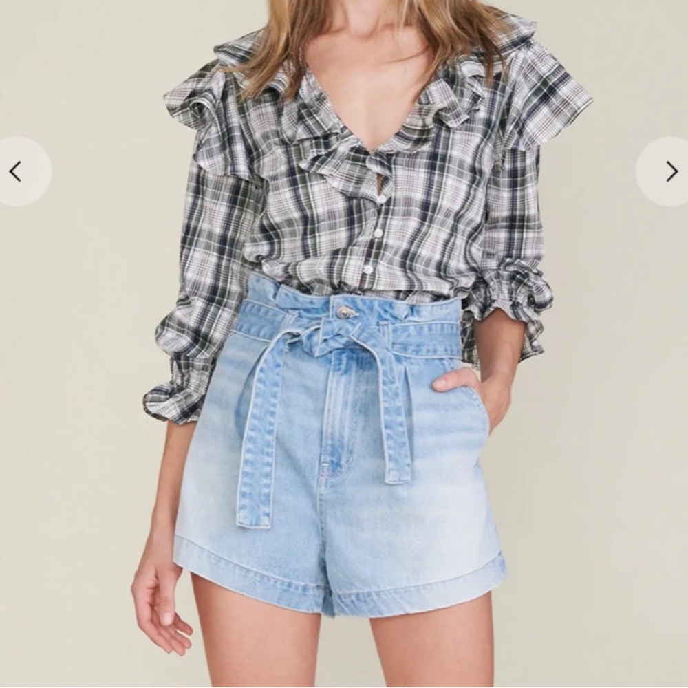 Veronica Beard Light Wash Paperbag Belted Denim Shorts